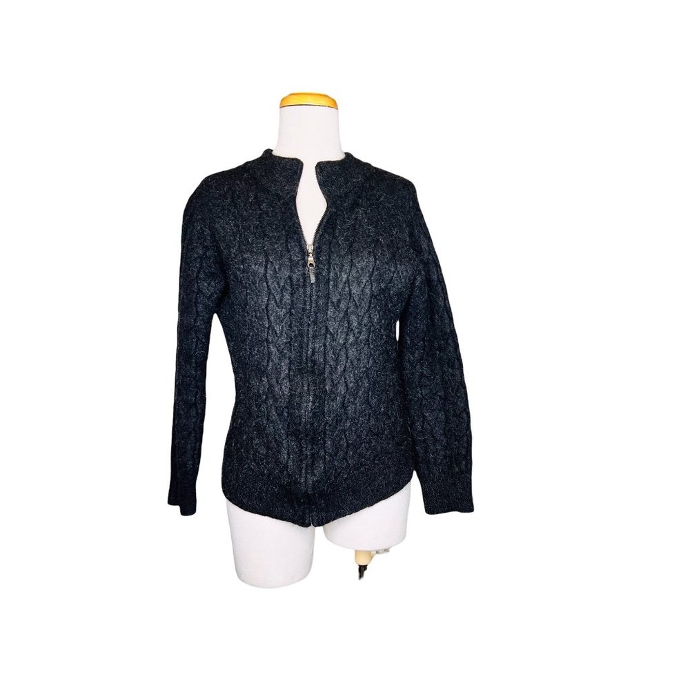 Blake Baby Alpaca Womens Zip Up Cardigan Made in Peru Gray Chunky Knit Sz Med